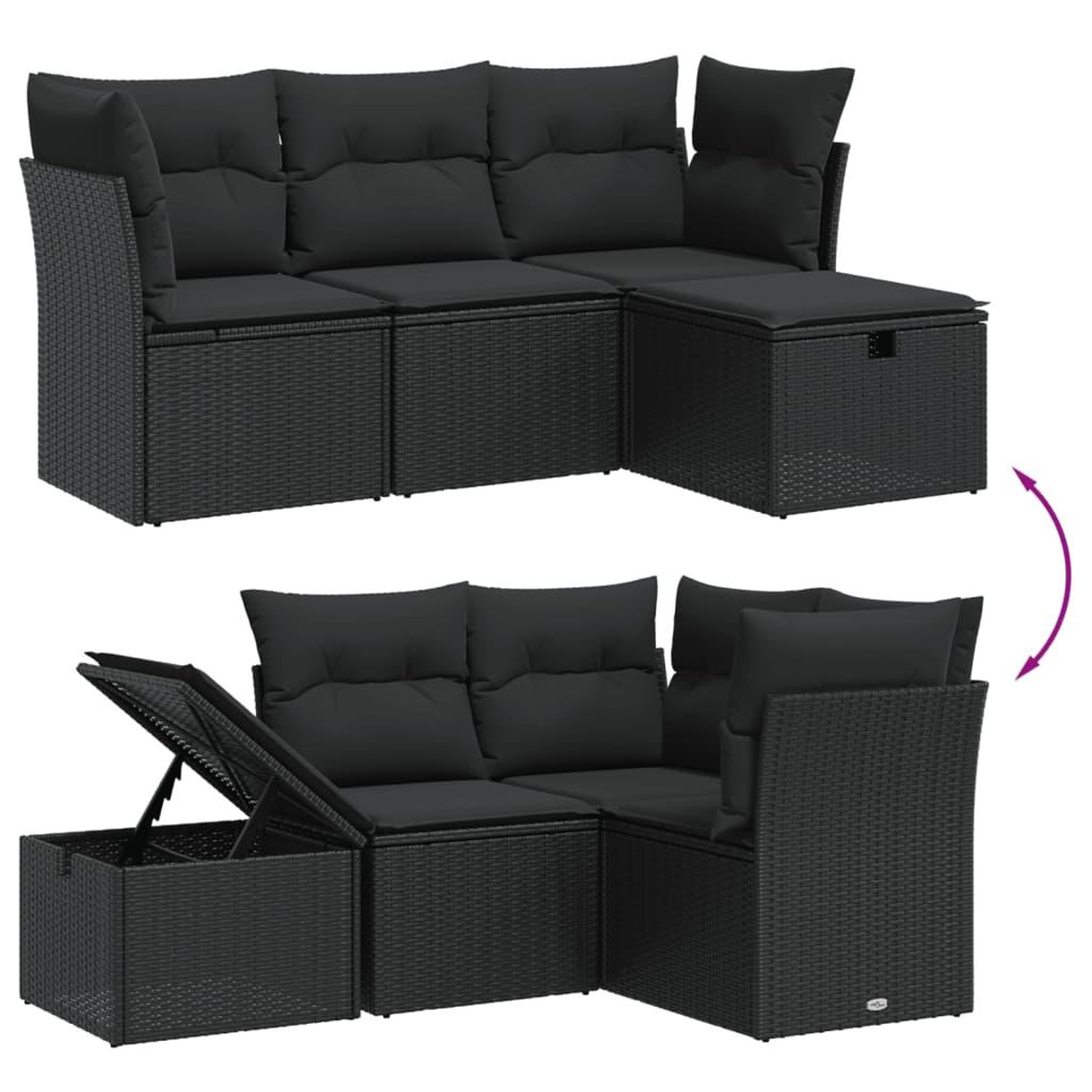 Voir la diapositive 3 : VIDAXL Salon de jardin 4 pcs avec coussins noir resine tressee