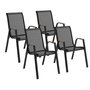 Voir la diapositive 1 : ID MARKET Lot de 4 chaises de jardin NOUMEA métal et textilène empilables noir et bois
