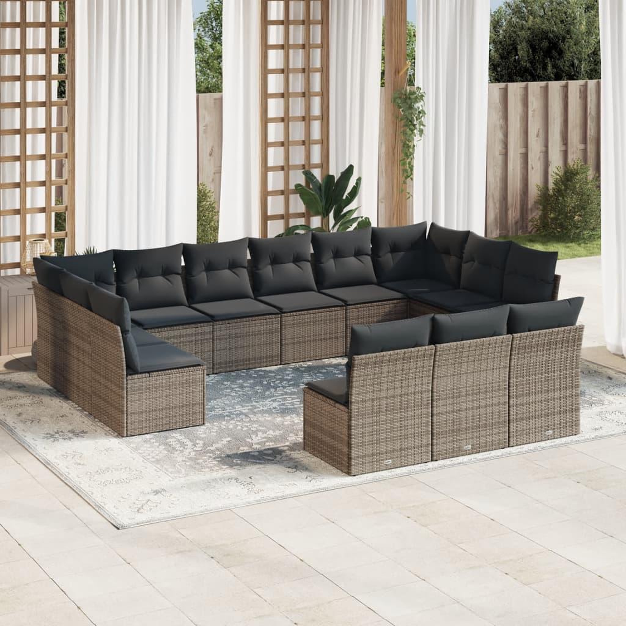 VIDAXL Salon de jardin avec coussins 13 pcs gris resine tressee