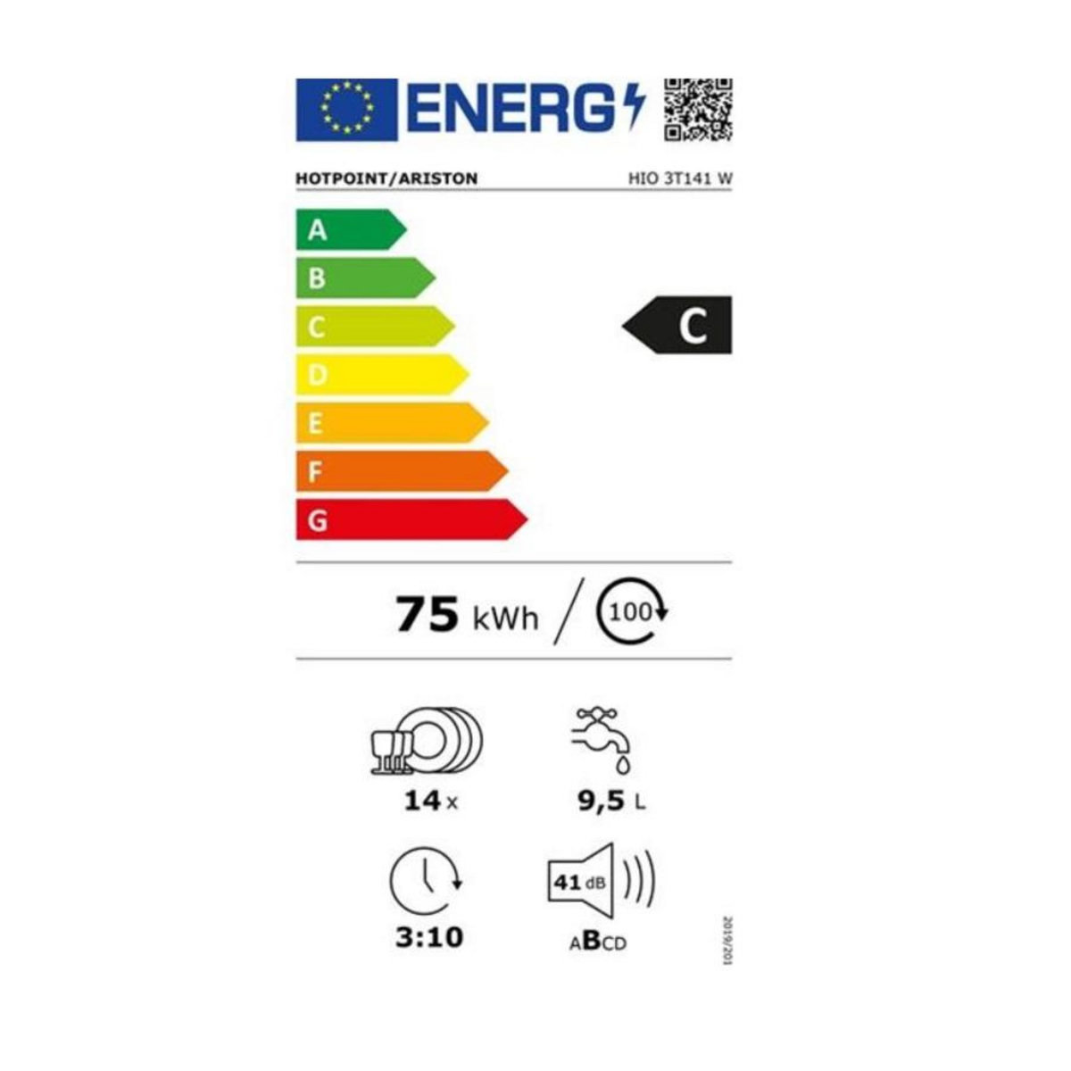 HOTPOINT Lave-vaisselle 60cm 14 couverts 41db tout intégrable - hio3t141w