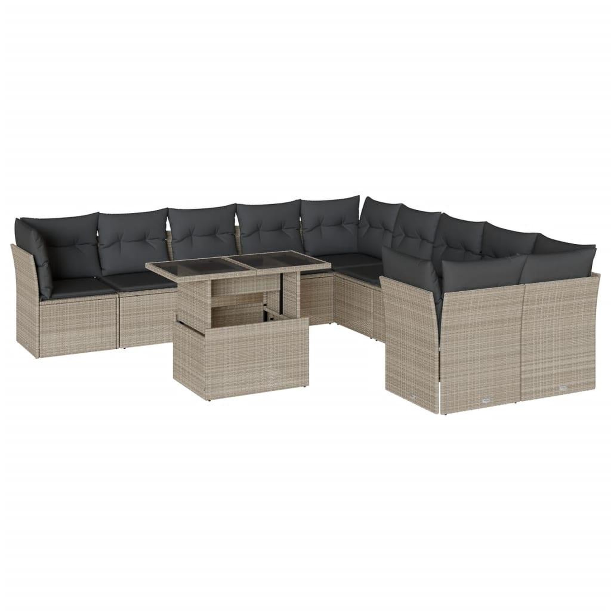 Voir la diapositive 2 : VIDAXL Salon de jardin 11 pcs avec coussins gris clair resine tressee