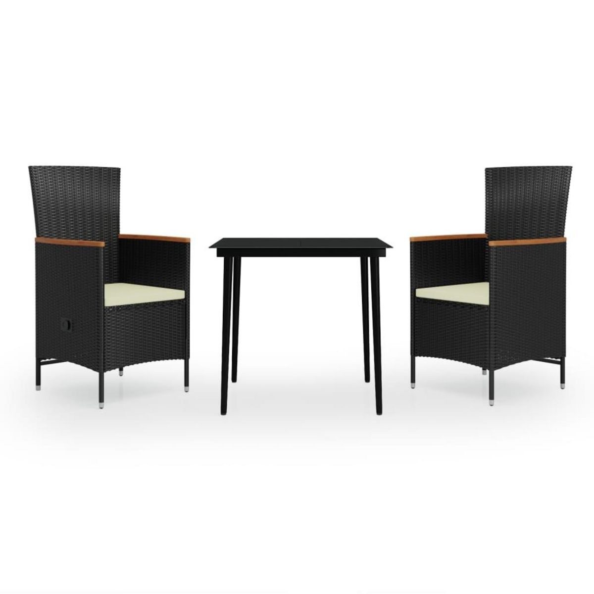 VIDAXL Ensemble a manger de jardin avec coussins 3 pcs noir