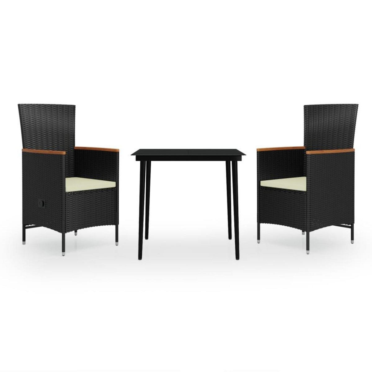 VIDAXL Ensemble a manger de jardin avec coussins 3 pcs noir