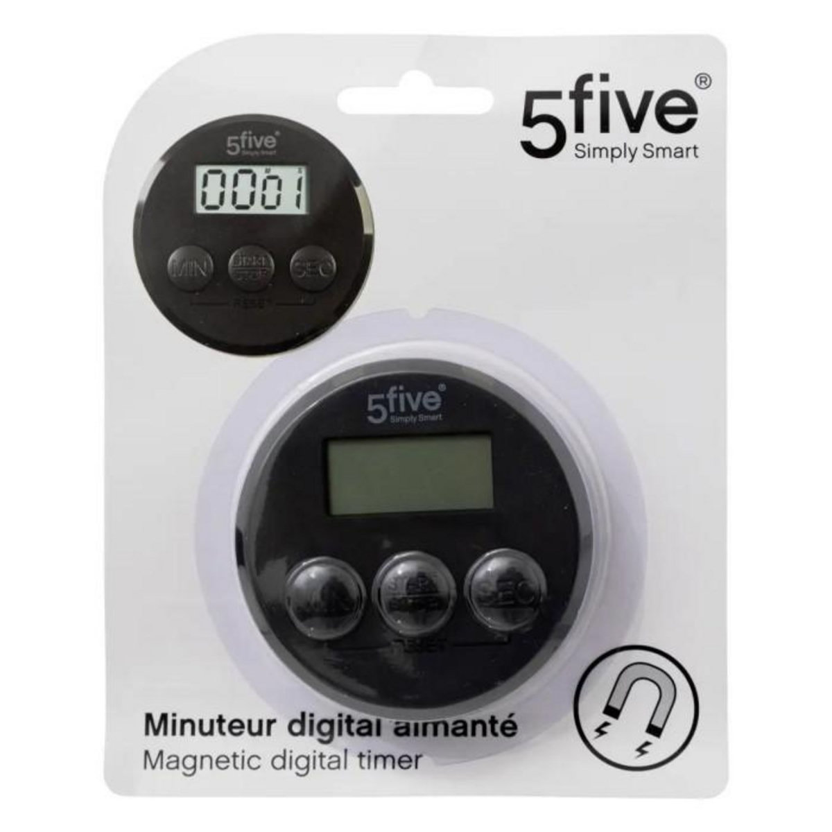 FIVE Minuteur Digital Aimanté  Display  7cm Noir