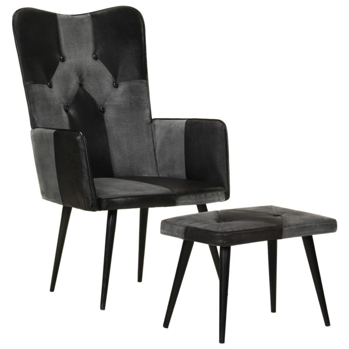 VIDAXL Fauteuil avec repose-pieds Noir Cuir veritable et toile