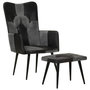 Voir la diapositive 1 : VIDAXL Fauteuil avec repose-pieds Noir Cuir veritable et toile