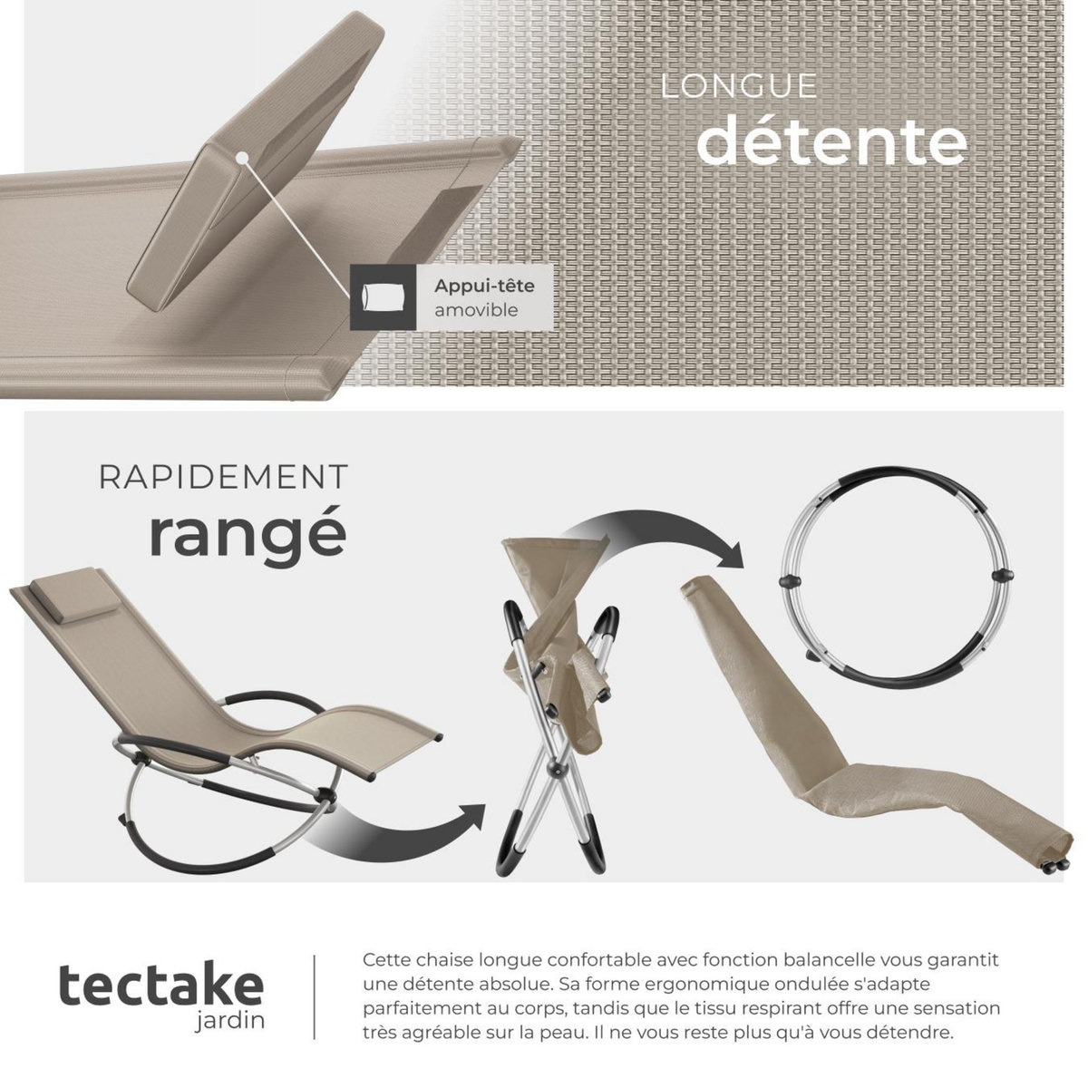 tectake Bain de soleil avec textilène beige