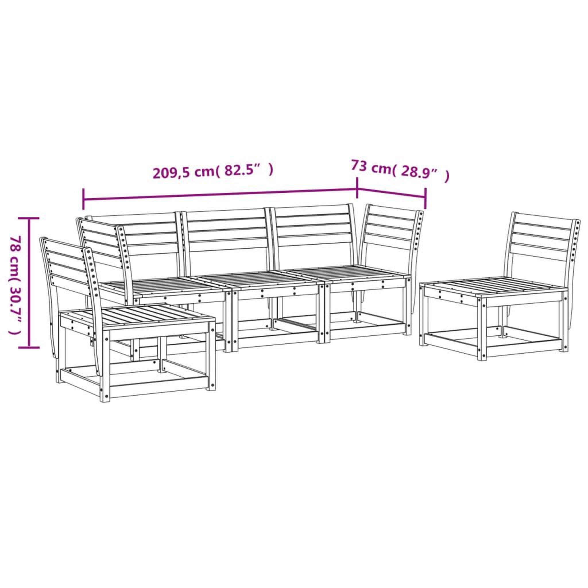 Voir la diapositive 6 : VIDAXL Salon de jardin 5 pcs blanc bois massif de pin