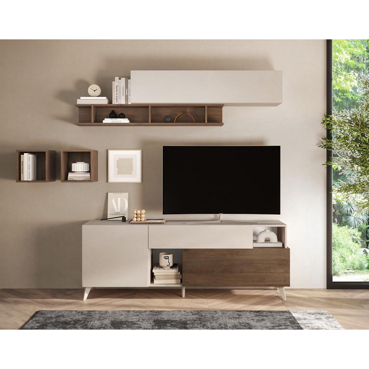 BEST MOBILIER Estelle - meuble tv - 2 portes et 1 tiroir - 181 cm