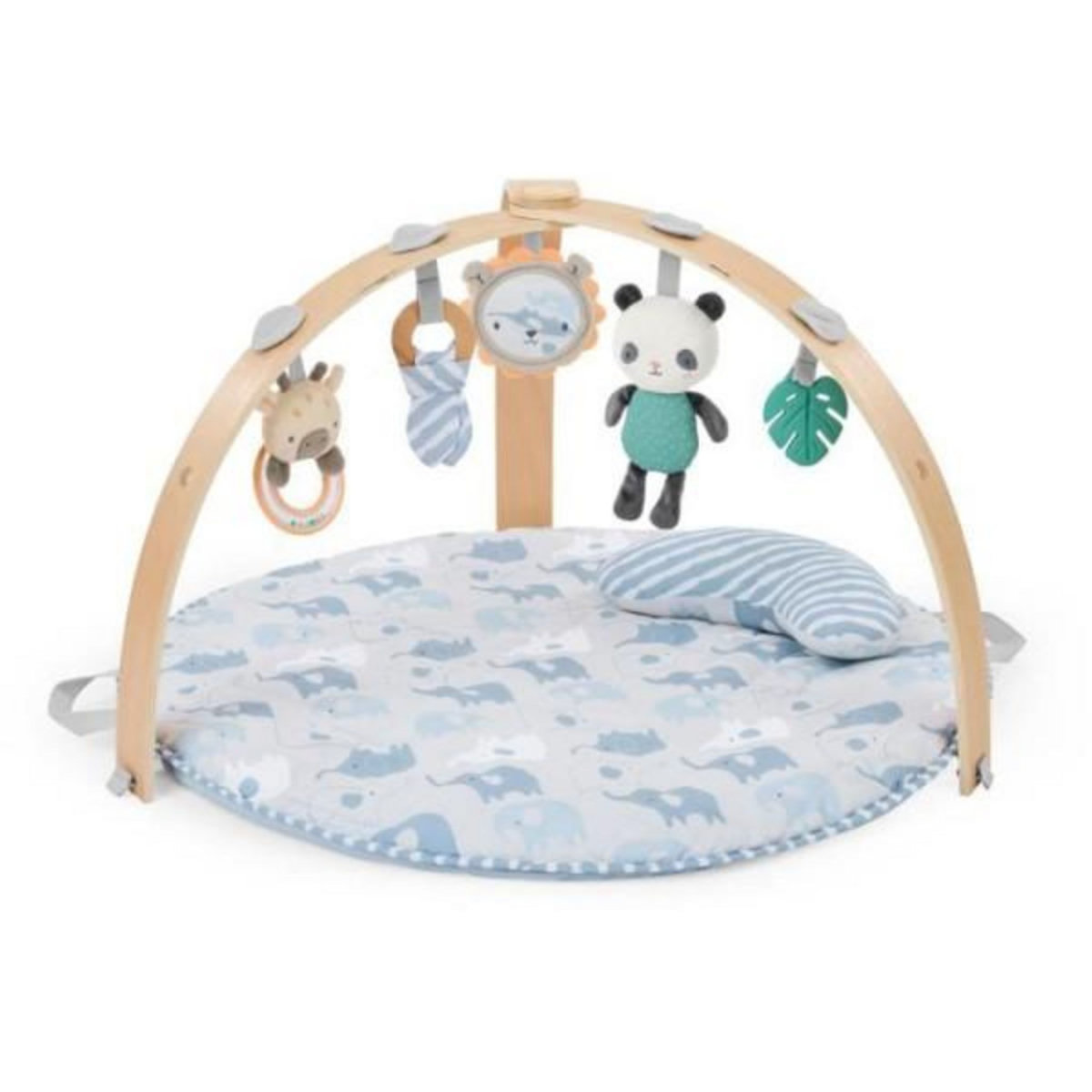 MARKET24 INGENUITY Tapis d'éveil bébé pliable Cosy Spot Elephant,coussin reversible, arche de jeux en bois, mirroir et jouets sensorie