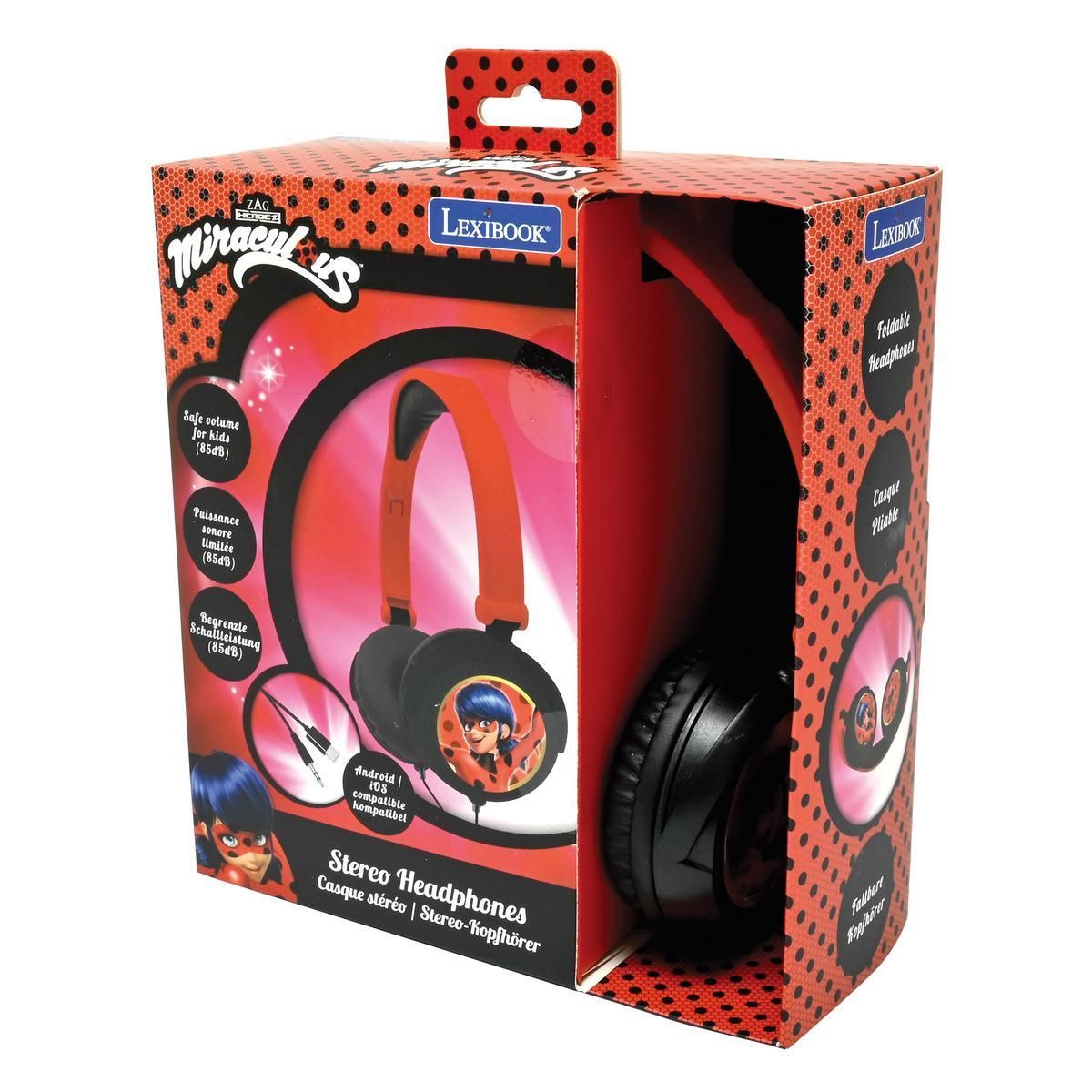 Lexibook Casque stéréo filaire pliable Miraculous avec limitation de volume d'écoute