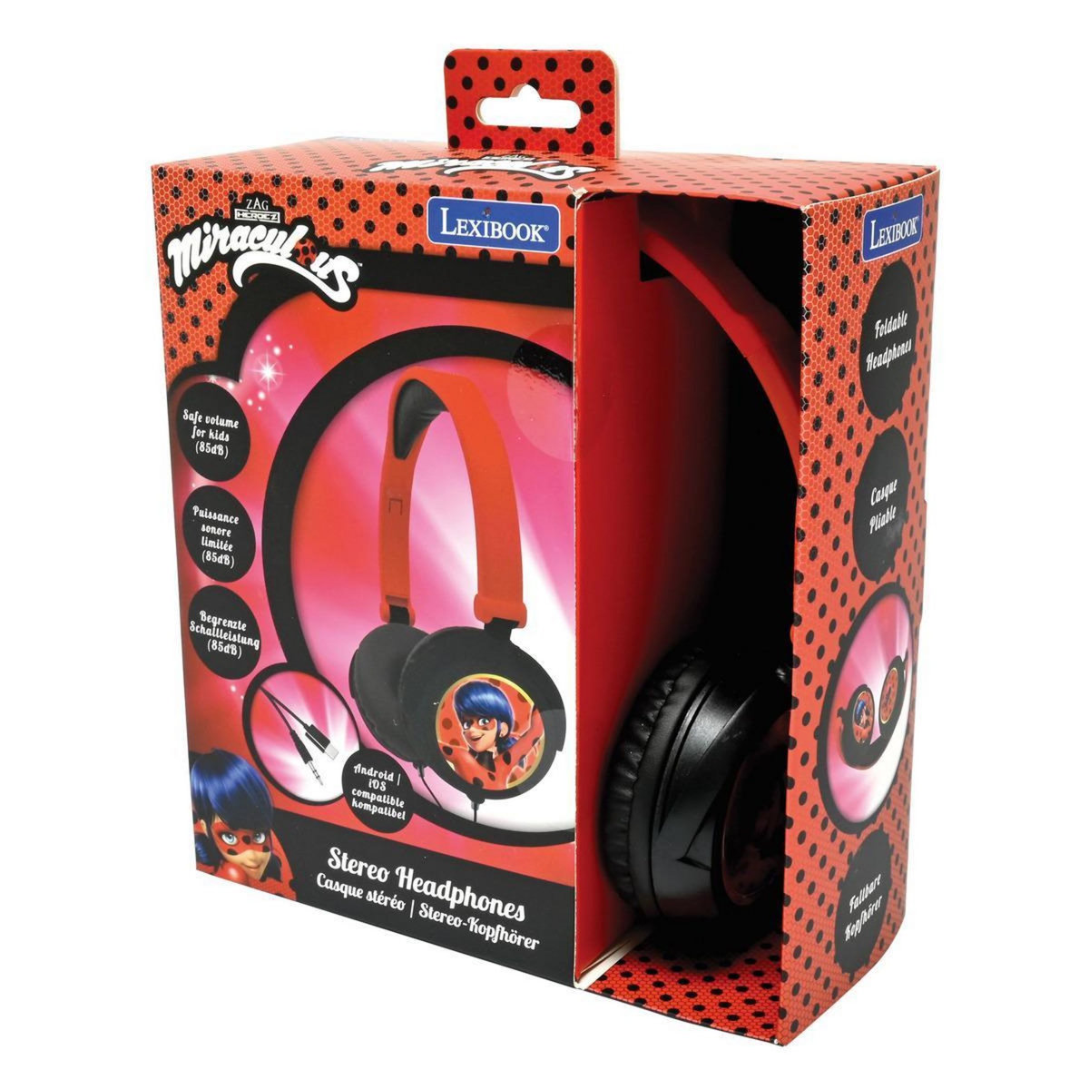 Lexibook Casque stéréo filaire pliable Miraculous avec limitation de volume d'écoute