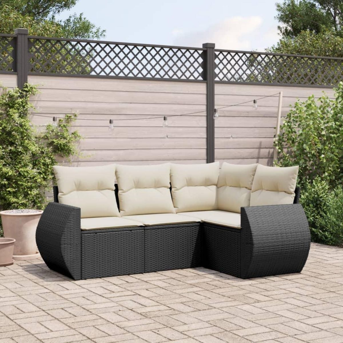 VIDAXL Salon de jardin 4 pcs avec coussins noir resine tressee