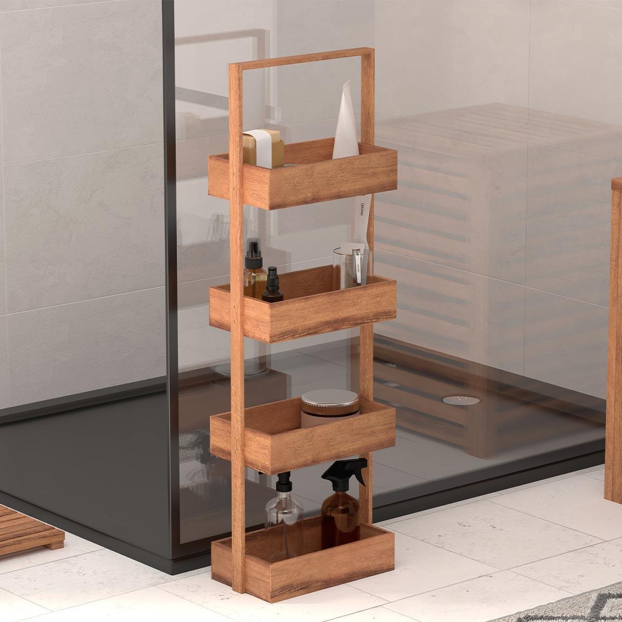 Voir la diapositive 2 : FIVE Desserte salle de bain 4 niveaux  trolley  88cm naturel