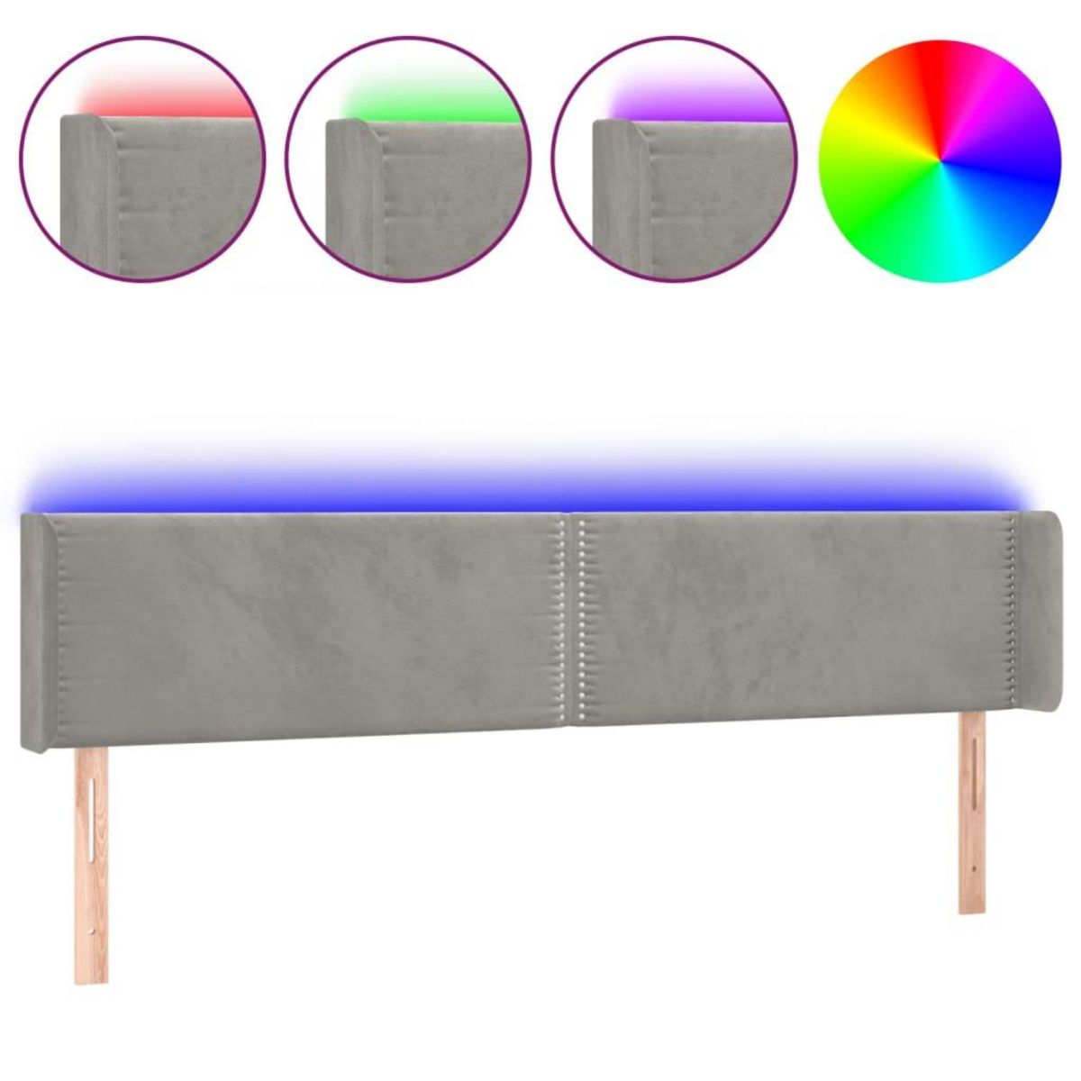 VIDAXL Tete de lit a LED Gris clair 183x16x78/88 cm Velours