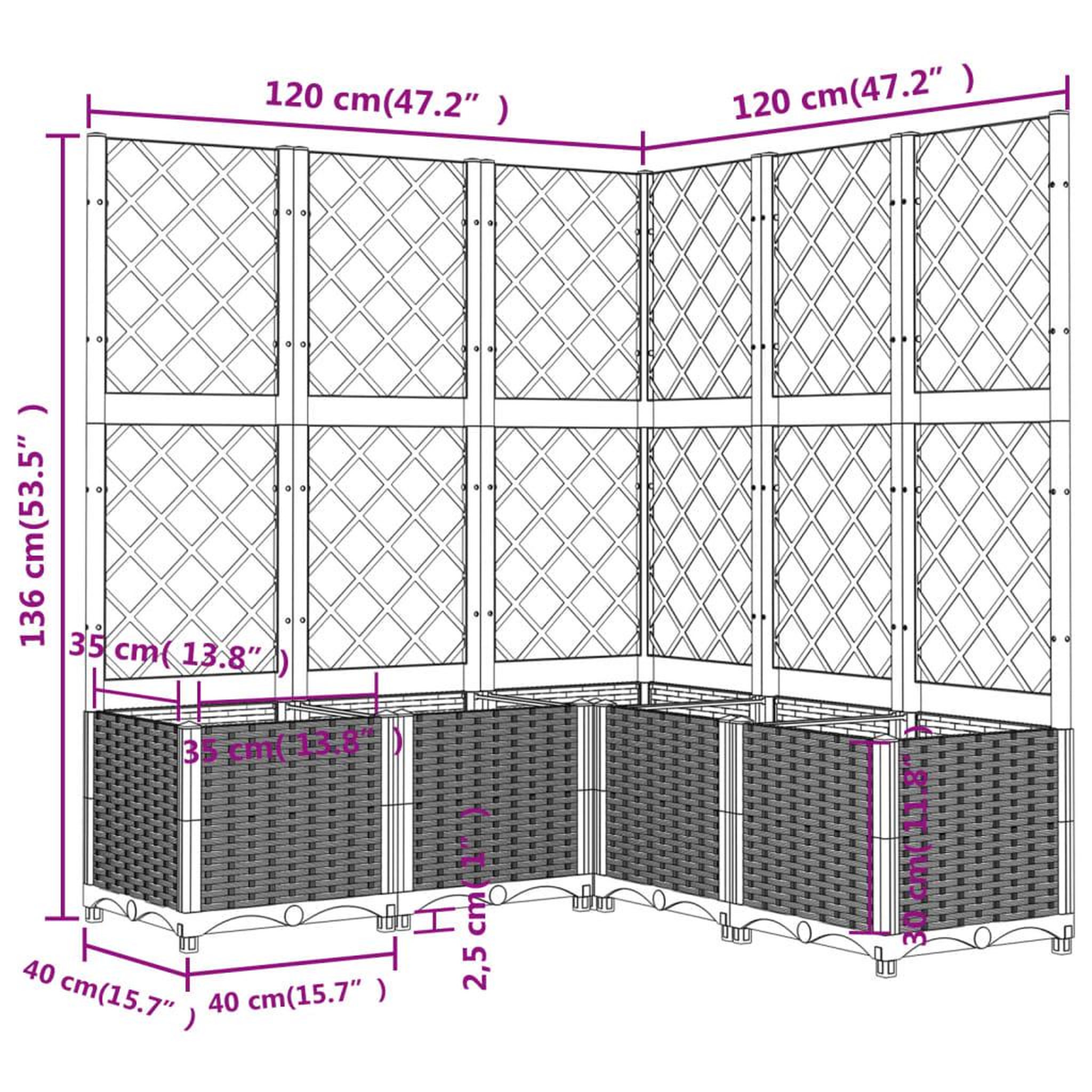 Voir la diapositive 6 : VIDAXL Jardiniere avec treillis gris clair 120x120x136cm polypropylene
