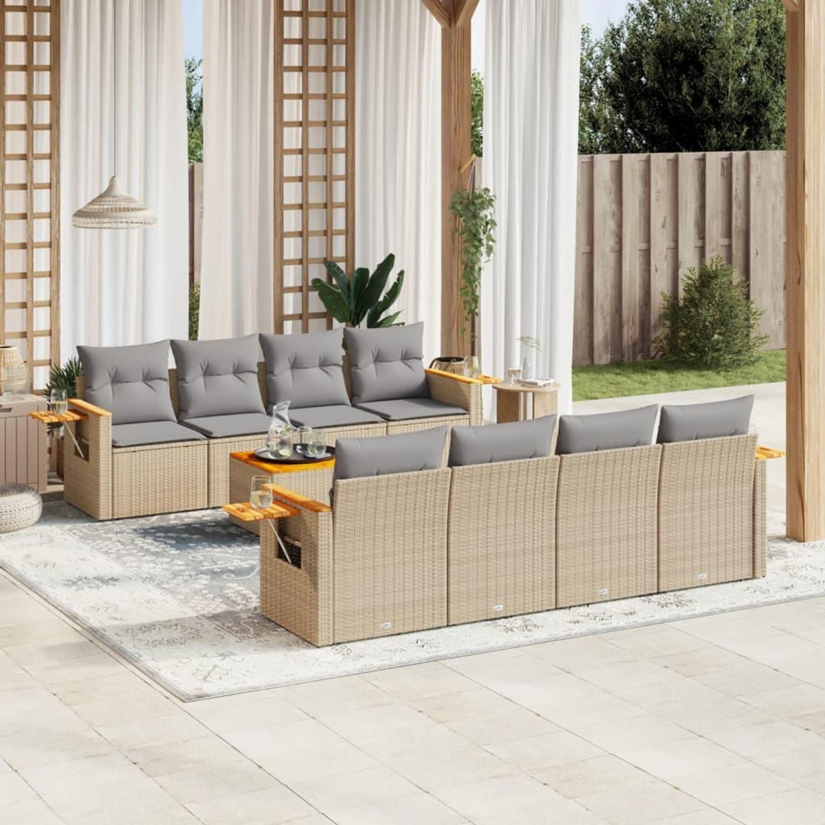 VIDAXL Salon de jardin avec coussins 9 pcs beige resine tressee