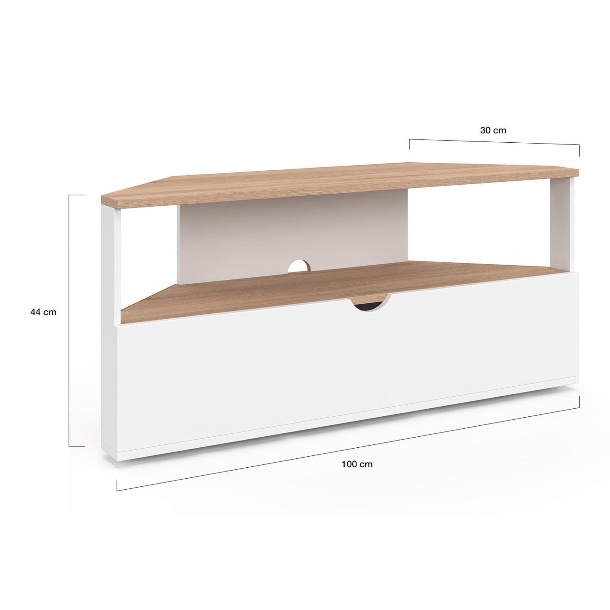 Voir la diapositive 5 : ID MARKET Meuble tv 100 cm d'angle eli bois façon hêtre et blanc