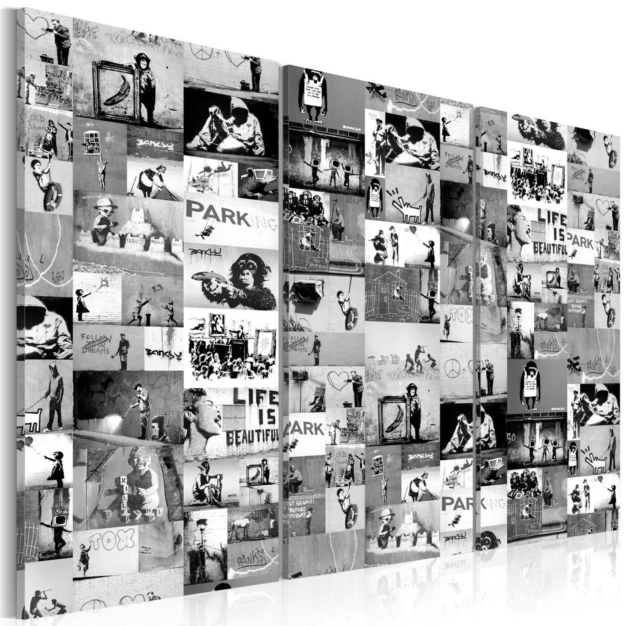 Voir la diapositive 1 : Paris Prix Tableau imprimé  banksy - graffiti collage iii