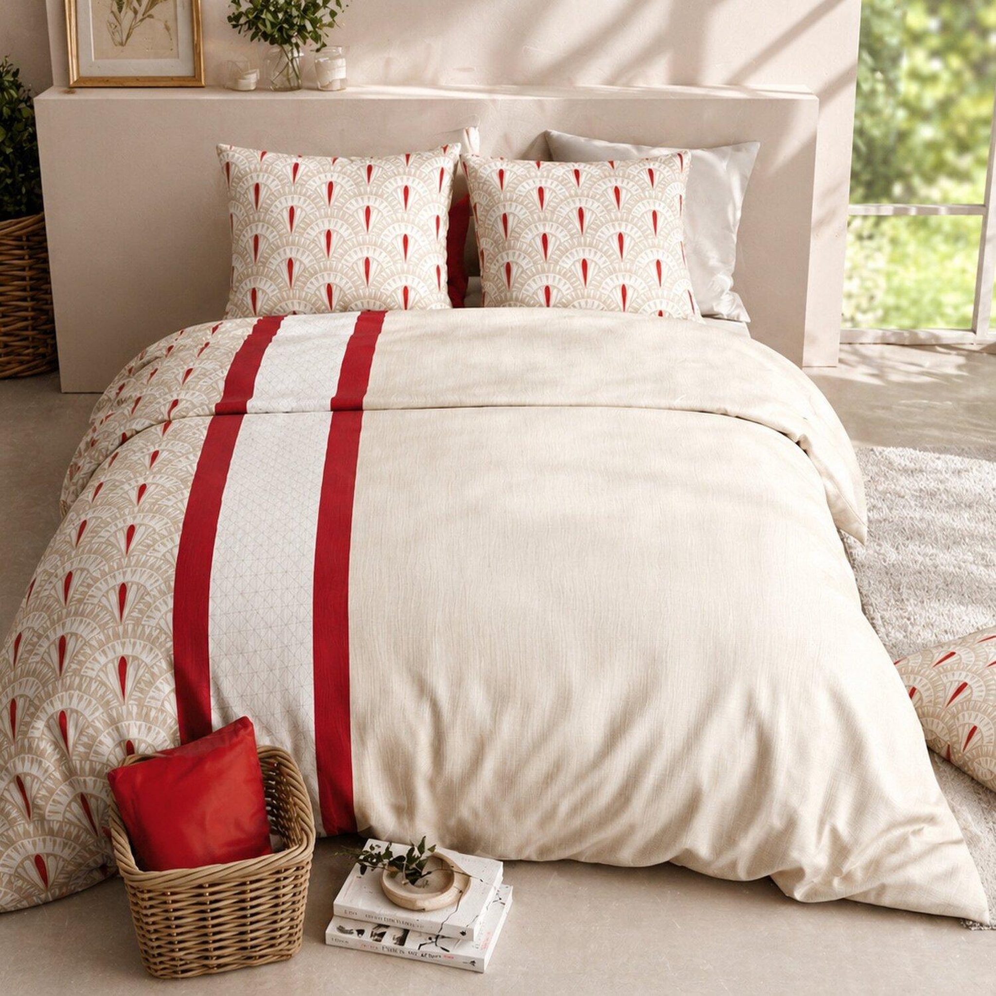 Voir la diapositive 2 : ATELIER DU COTON Parure housse de couette 100% coton 57fils rubis
