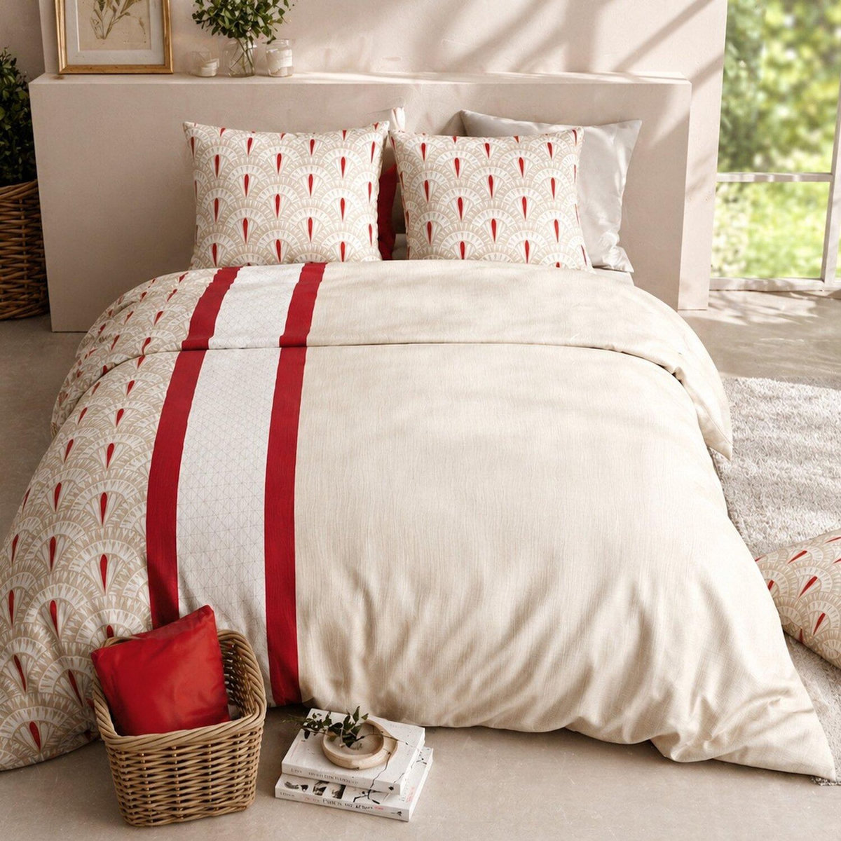 ATELIER DU COTON Parure Housse De Couette 100% Coton 57fils Rubis