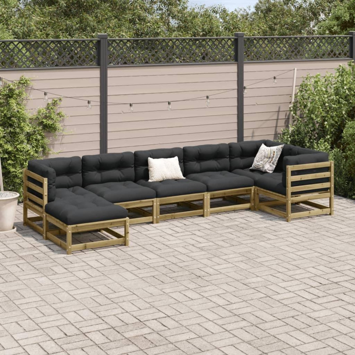 VIDAXL Salon de jardin 7 pcs avec coussins bois de pin impregne