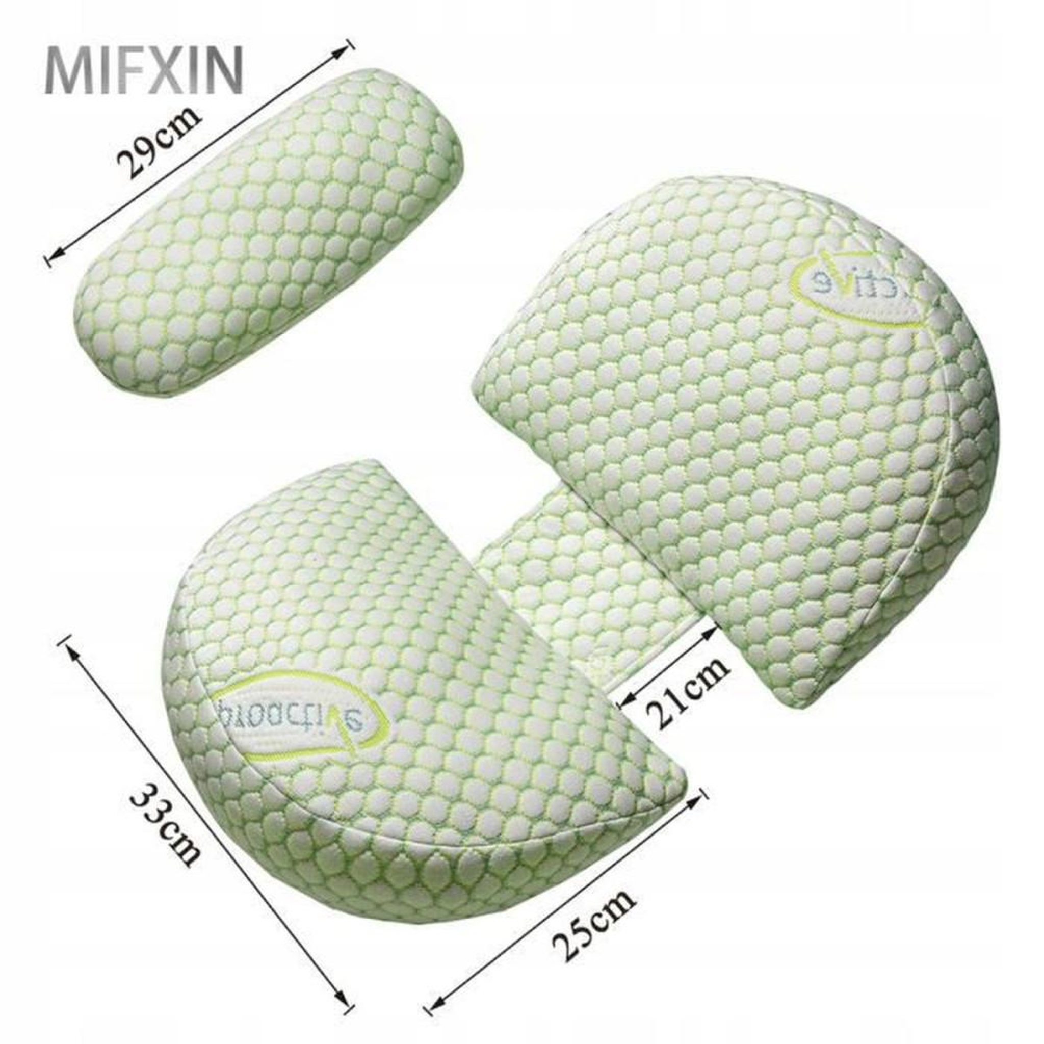 Voir la diapositive 4 : Coussin de grossesse en U vert taille S pour dormir sur le côté, supports amovibles et largeur ajustable jusqu'à 21 cm d'espace entre les supports