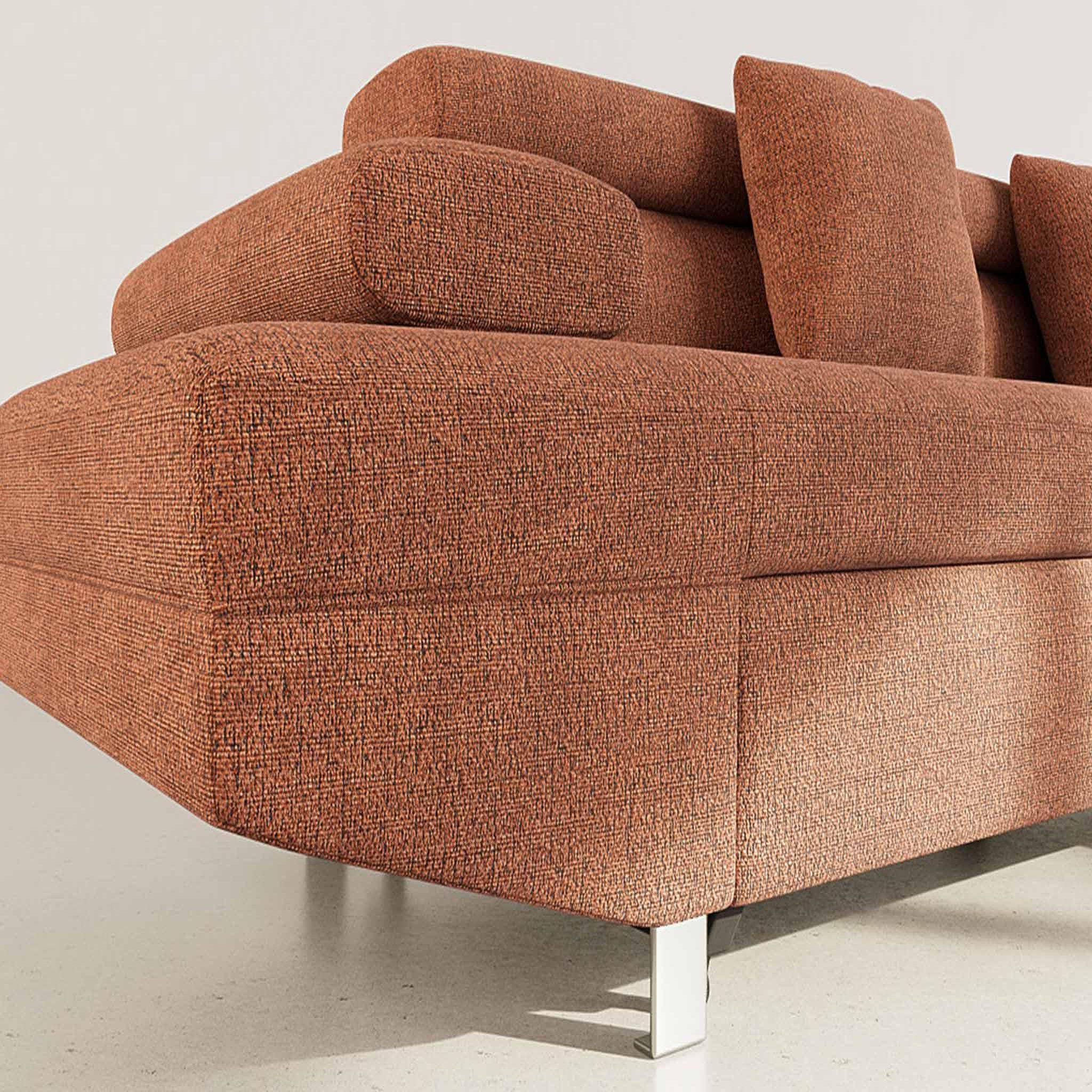 Voir la diapositive 4 : BEST MOBILIER Margaux - canapé d'angle droit 5 places convertible avec coffre et têtières réglables en velours texturé
