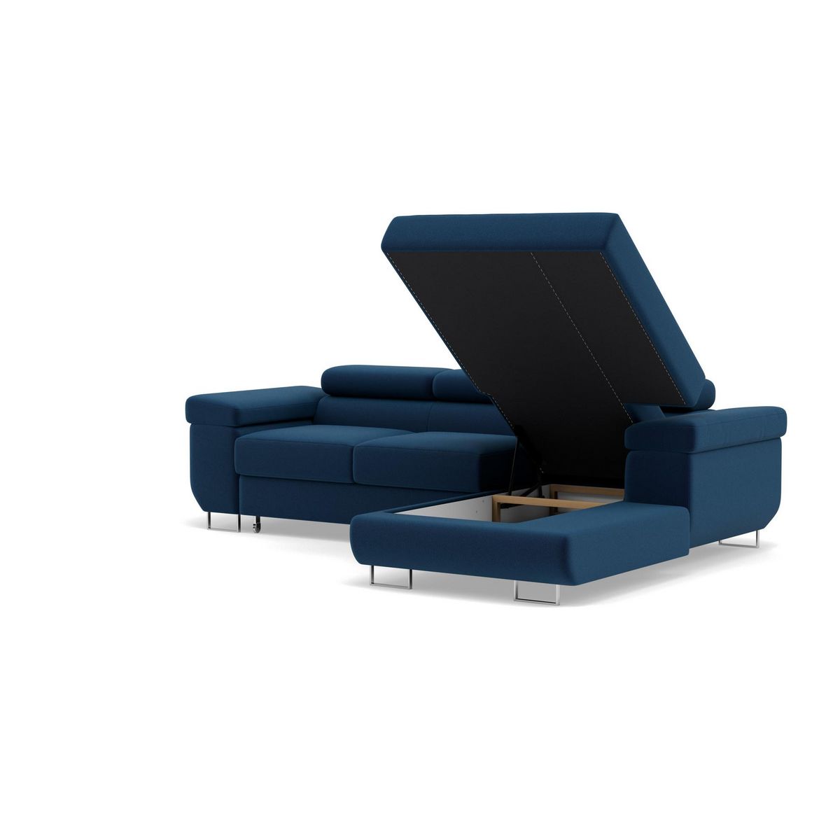 BEST MOBILIER Pablo - canapé d'angle droit - 6 places - convertible avec coffre et têtières réglables - en velours