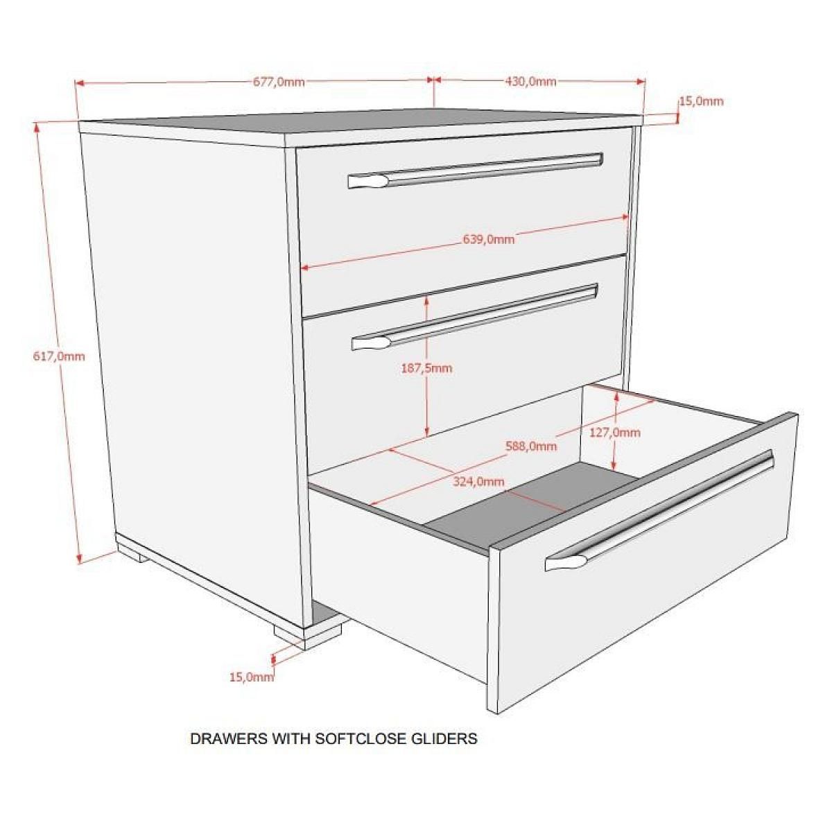 Vipack Commode 3 tiroirs sam chene