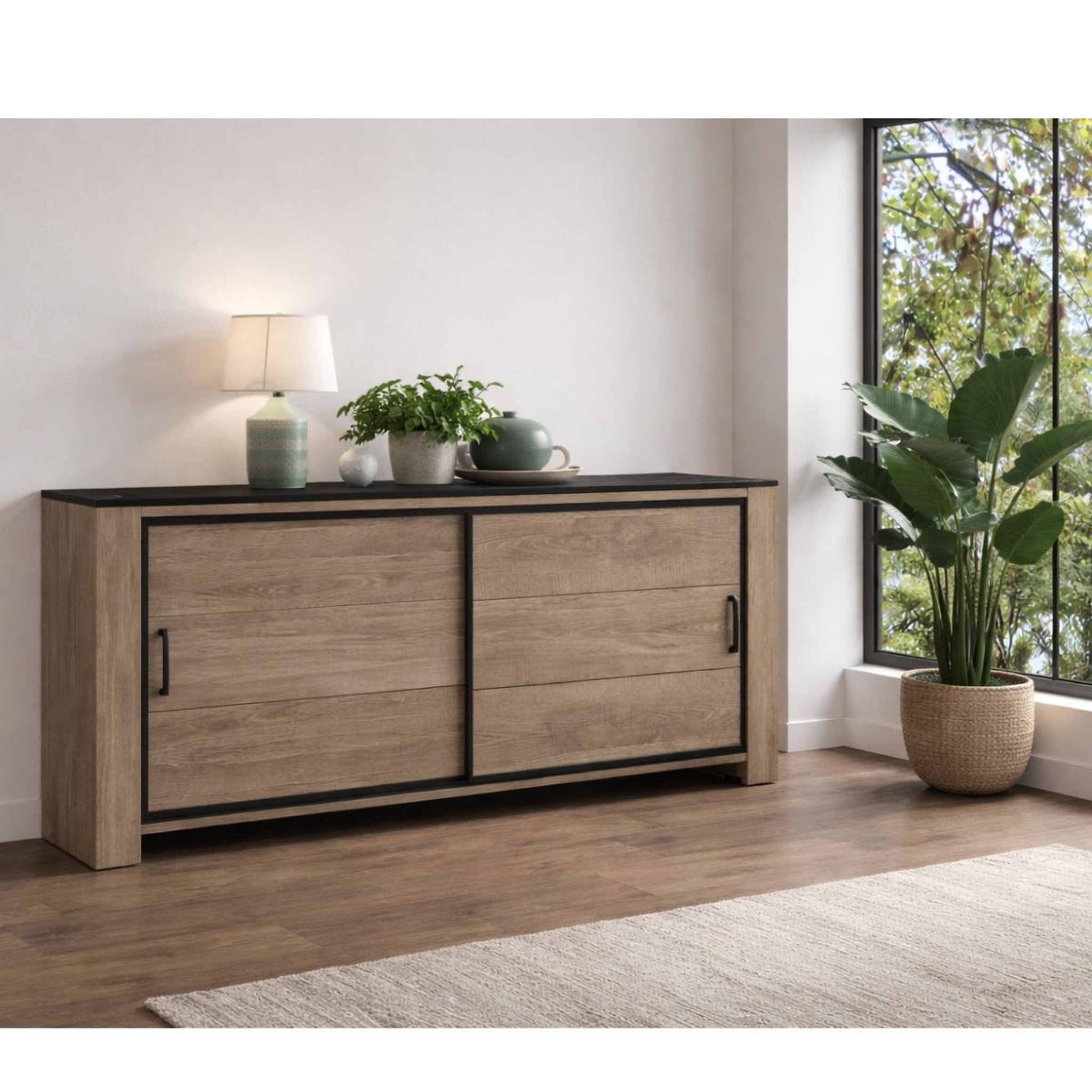Voir la diapositive 4 : JLC KREATION Salle à manger complète moderne en bois olive (buffet + table)