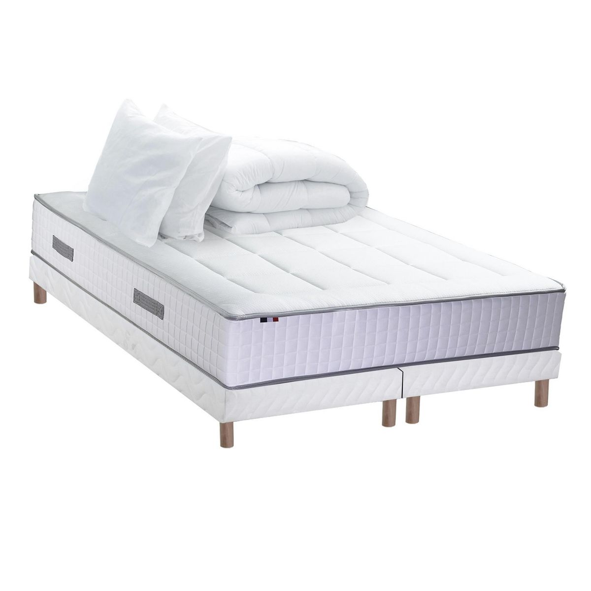 IDLITERIE Ensemble matelas Ressort 7 zones + sommier + oreiller + couette - FABRICATION FRANCAISE