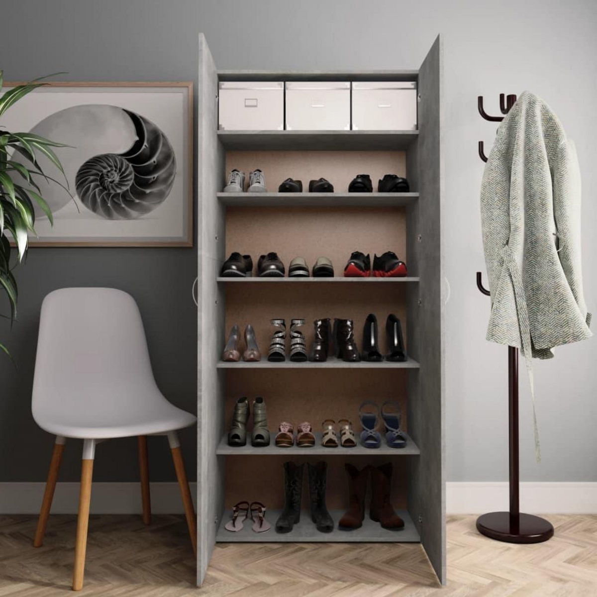 VIDAXL Armoire a chaussures Gris beton 80x35,5x180cm Bois d'ingenierie