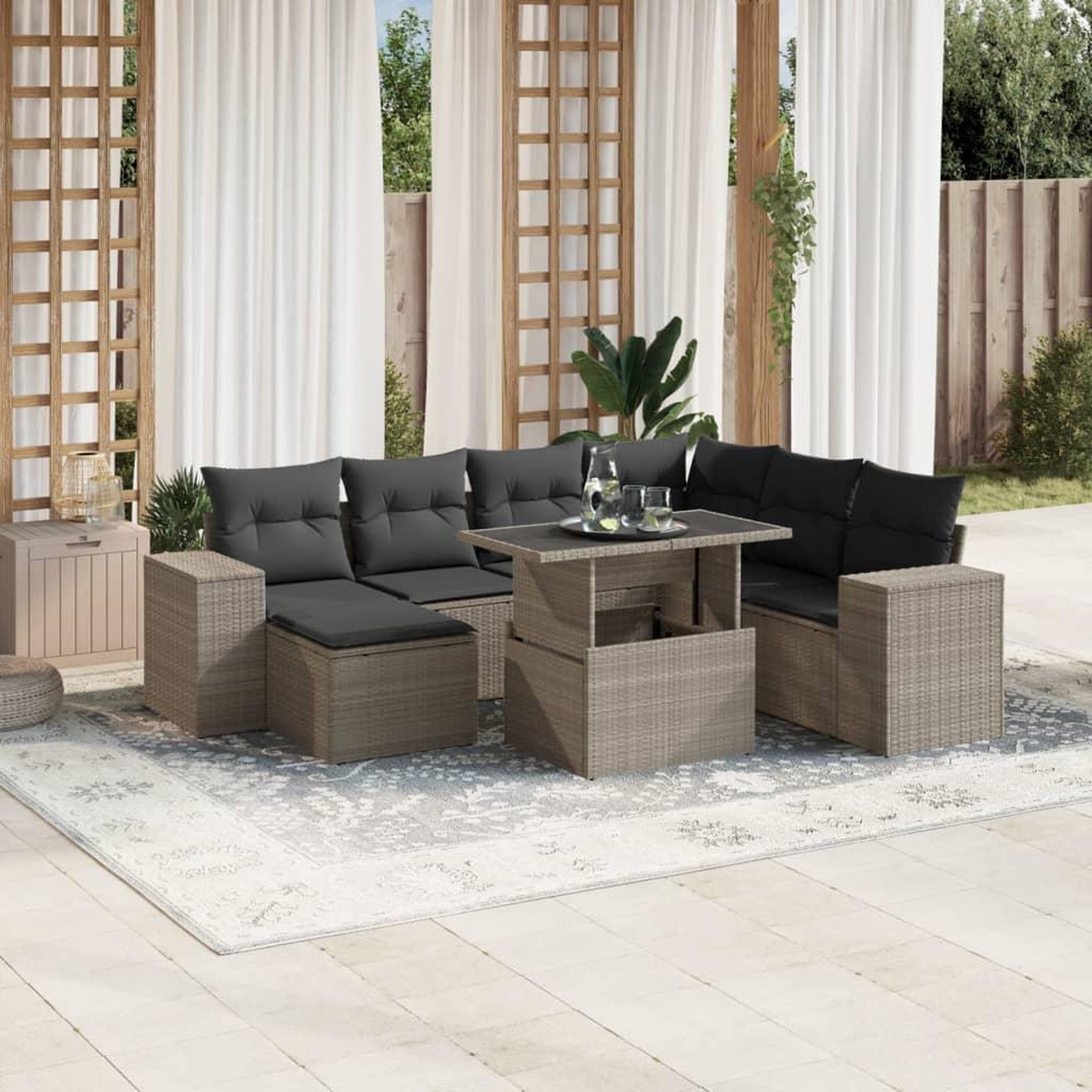 VIDAXL Salon de jardin 8 pcs avec coussins gris clair resine tressee