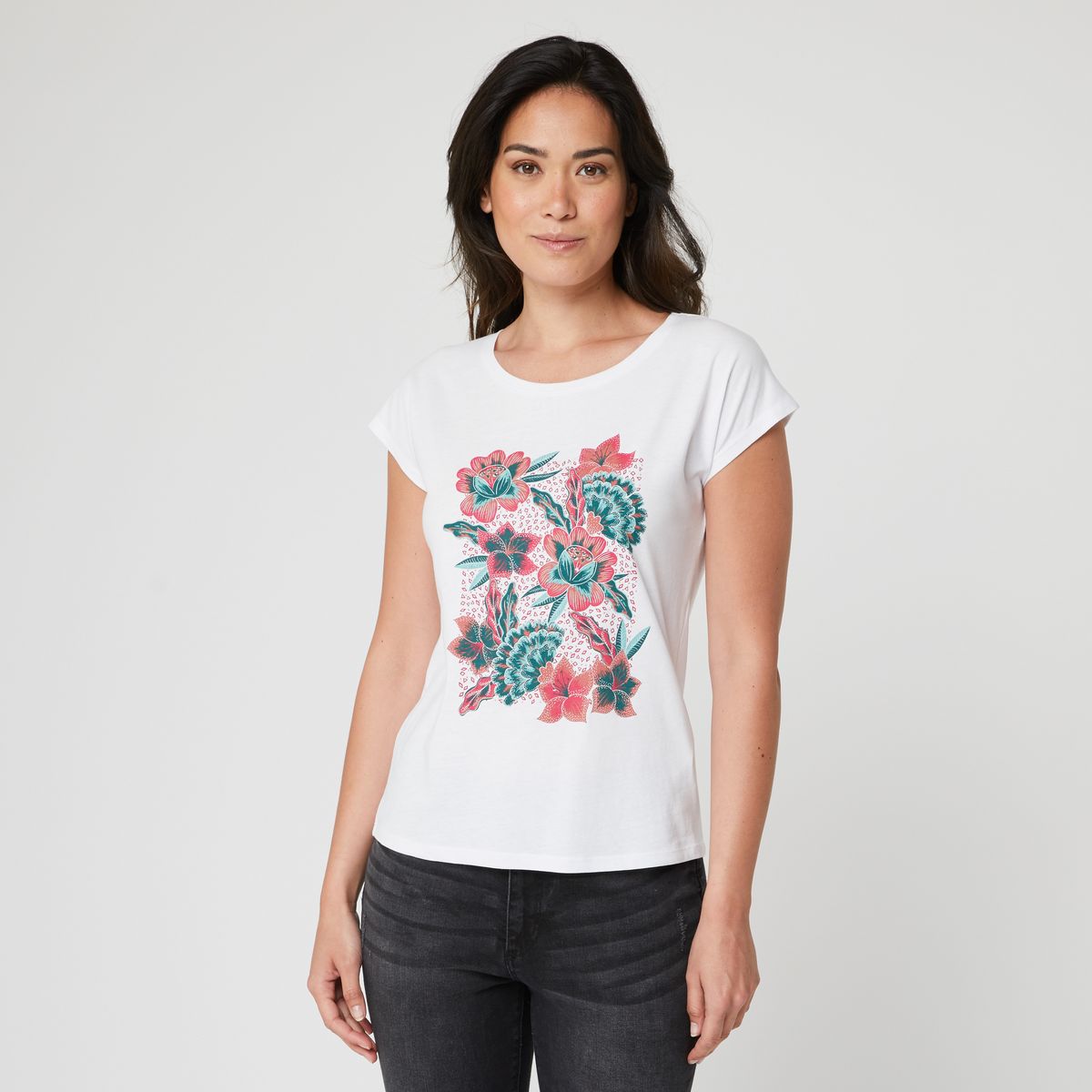 INEXTENSO T-shirt manches courtes à fleurs femme