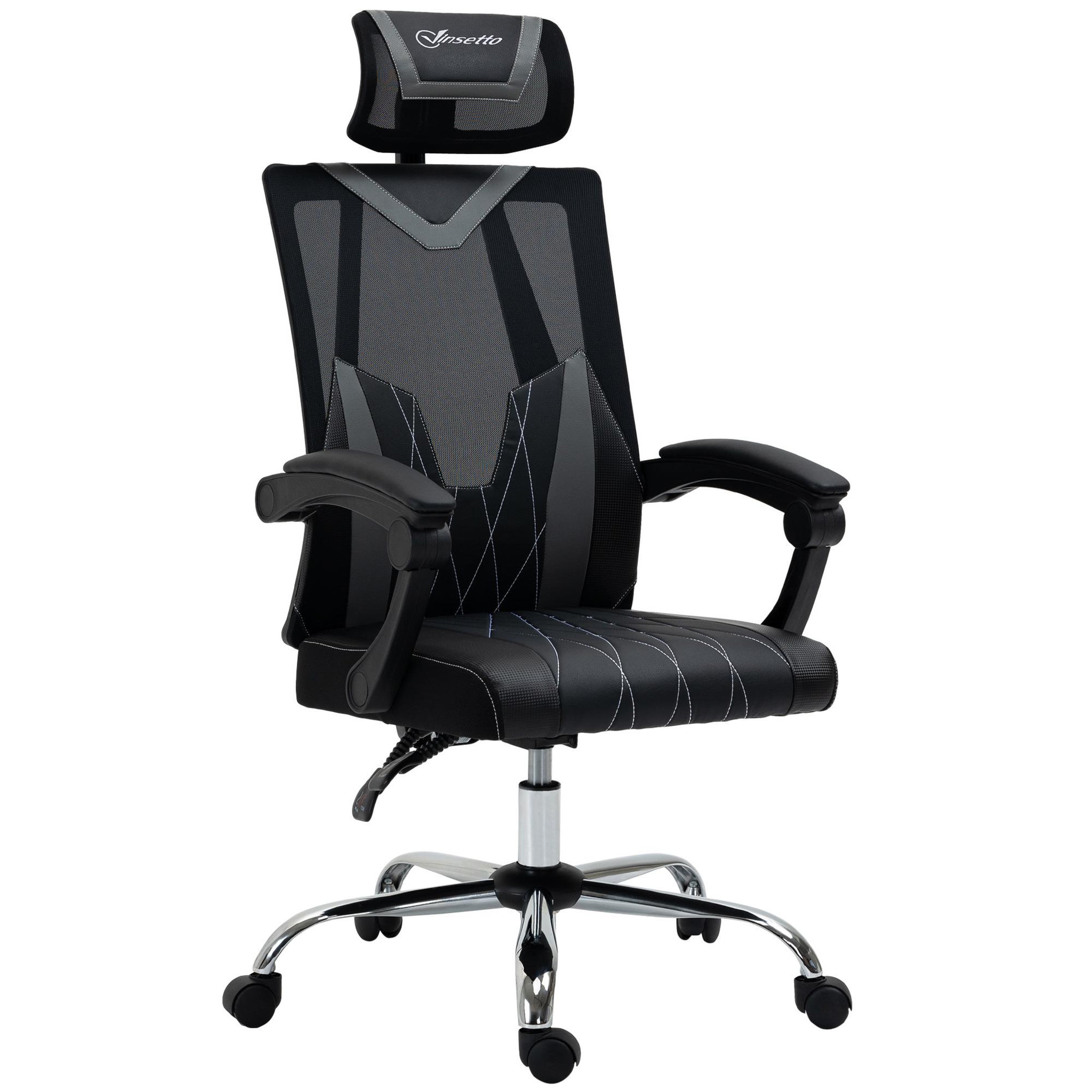 Voir la diapositive 1 : VINSETTO Fauteuil de bureau manager inclinable réglable support lombaires tétière tissu maille polyester PU gris noir