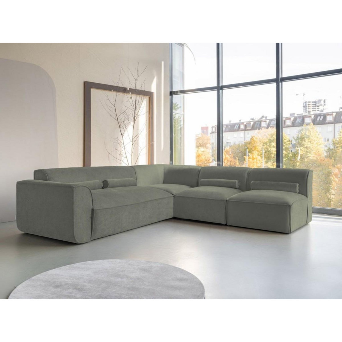 BEST MOBILIER Felix - canapé modulable d'angle droit 5 places en tissu texturé
