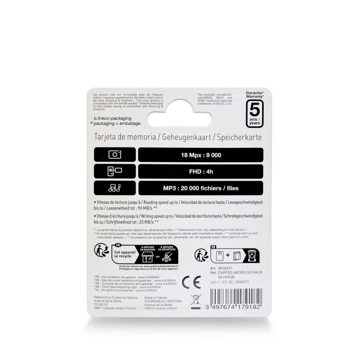 Listo Carte Micro SD pack 2x 64Go Micro SD