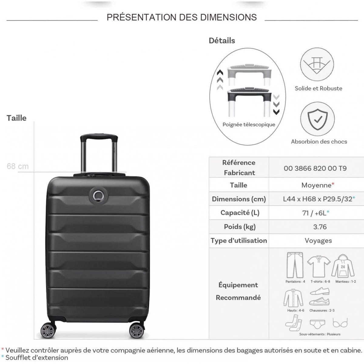 Delsey Valise rigide Air Armour TSA polycarbonate 68cm
