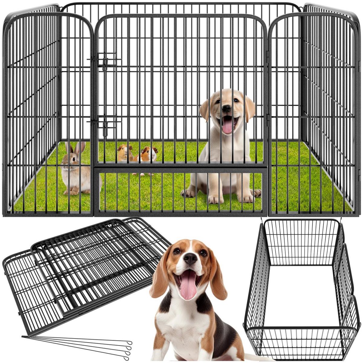 tectake Enclos pour chiots et chiens en 4 parties pliables et modulables gris