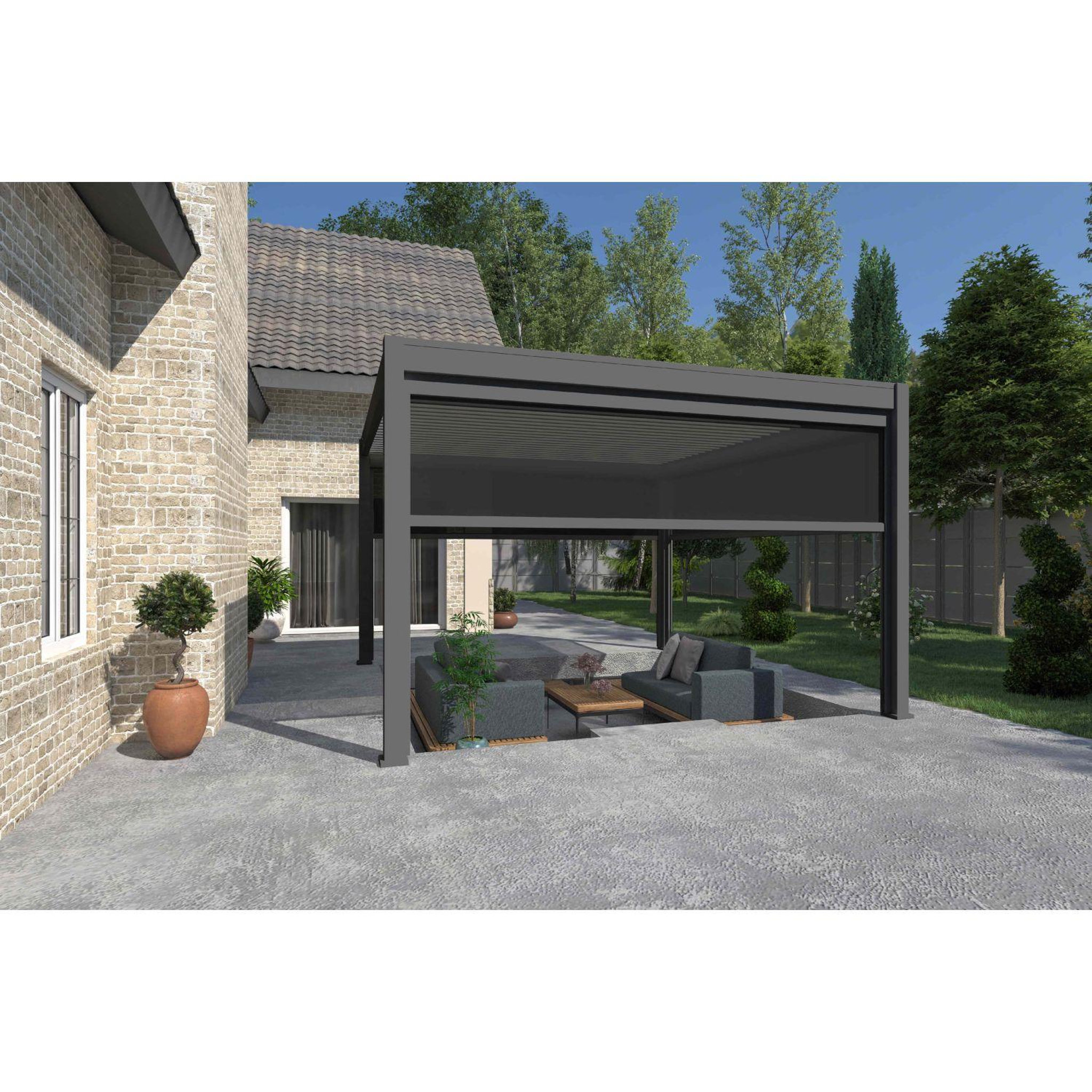 Voir la diapositive 9 : Pergola Bioclimatique autoportée 4x4 m - Aluminum Anthracite - 4x4m VS OmBREA®