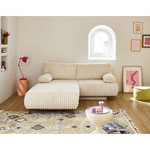 BEST MOBILIER Cristal - canapé 3 places - convertible avec coffre et grand pouf - en fausse fourrure côtelée. Coloris disponibles : Bleu, Orange, Gris, Marron, Vert, Beige