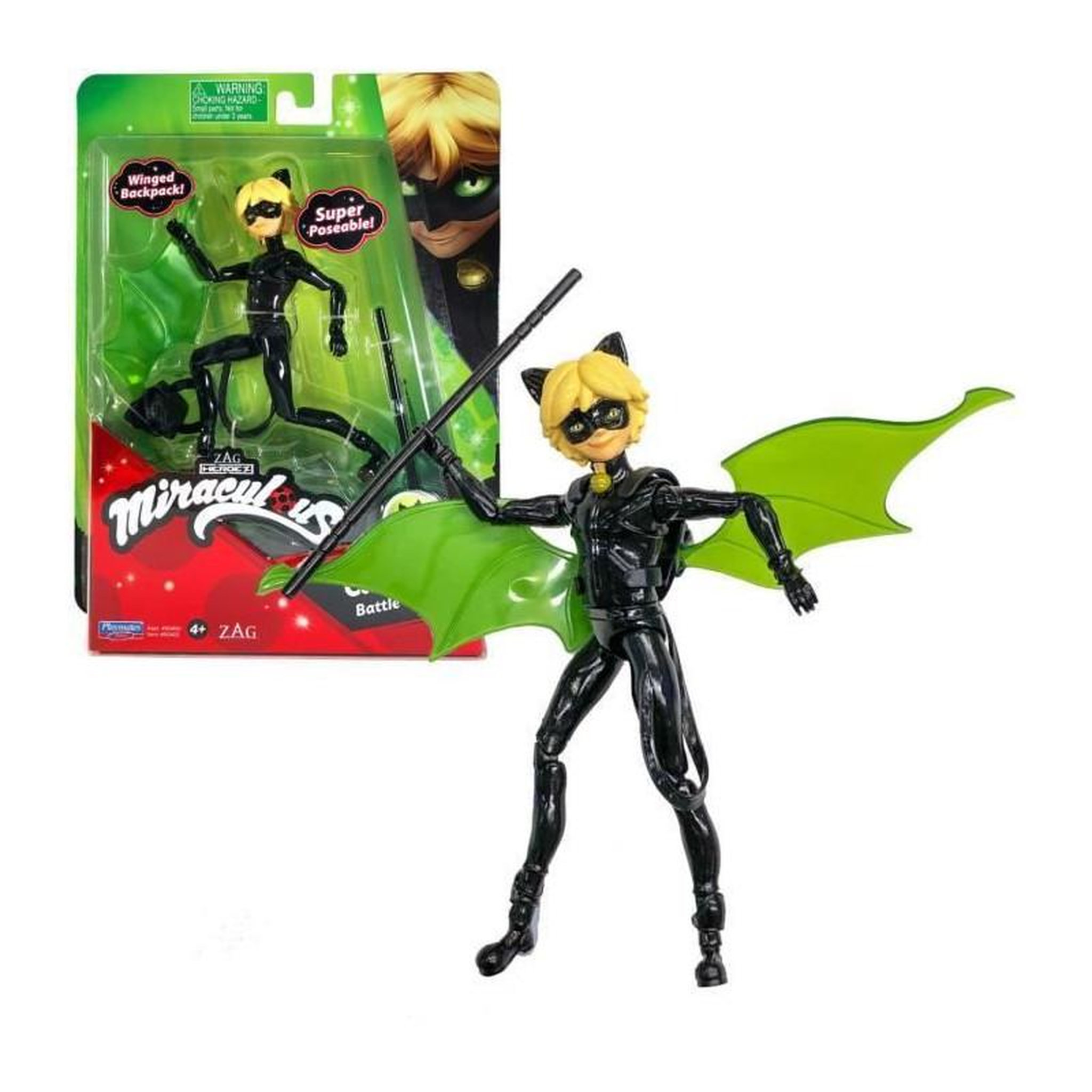 BANDAI BANDAI Miraculous Ladybug - Mini-poupee 12 cm : Chat Noir et son equipement
