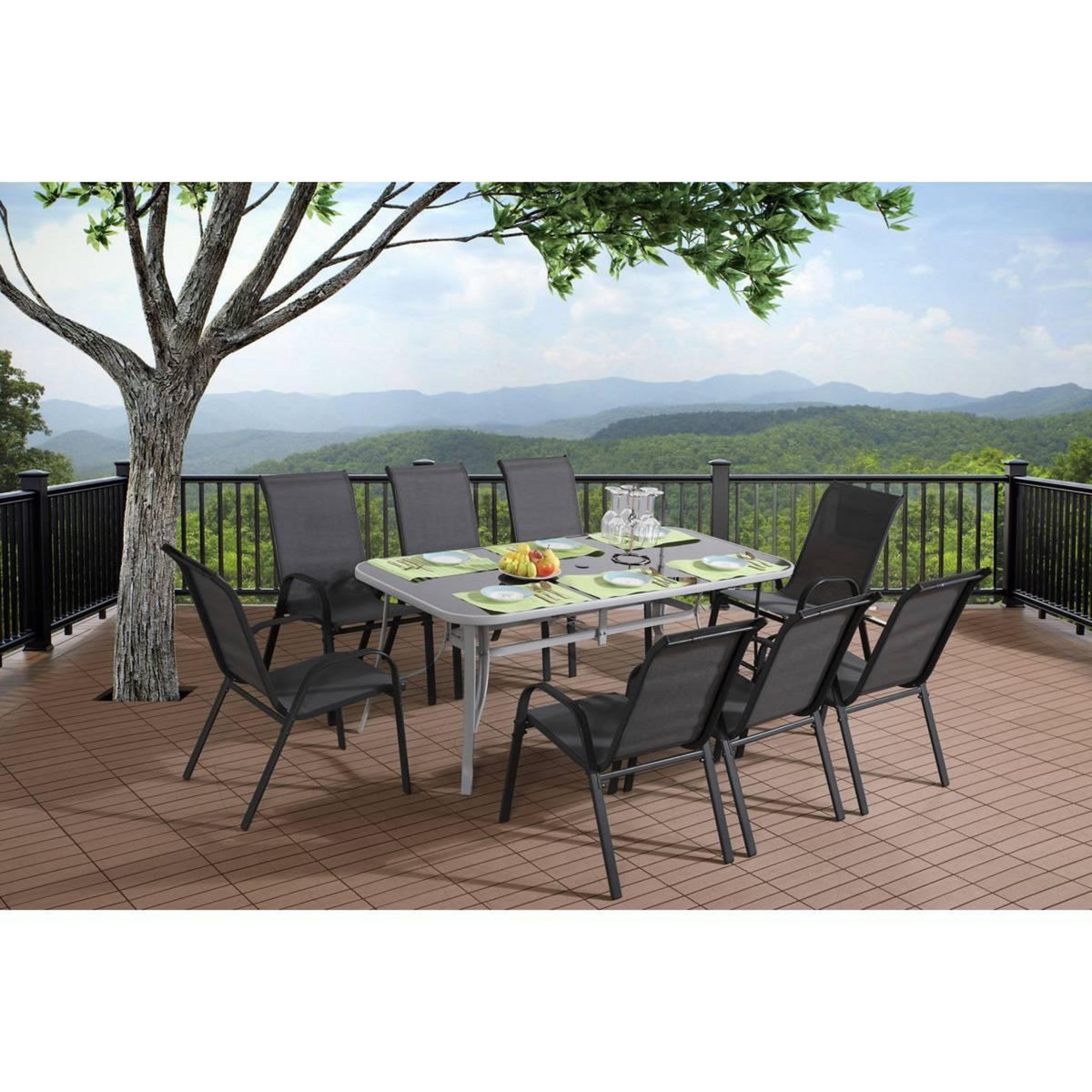 Habitat et Jardin Salon de jardin textilène  cordoba + Porto  8 personnes gris foncé