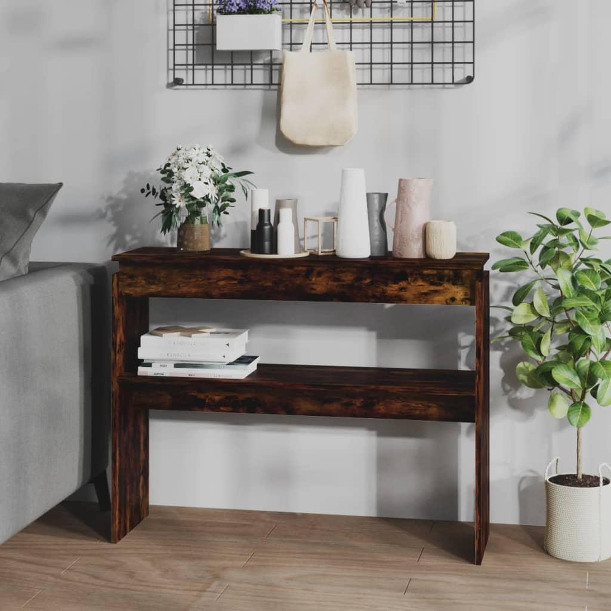 Voir la diapositive 1 : VIDAXL Table console Chene fume 102x30x80 cm Bois d'ingenierie