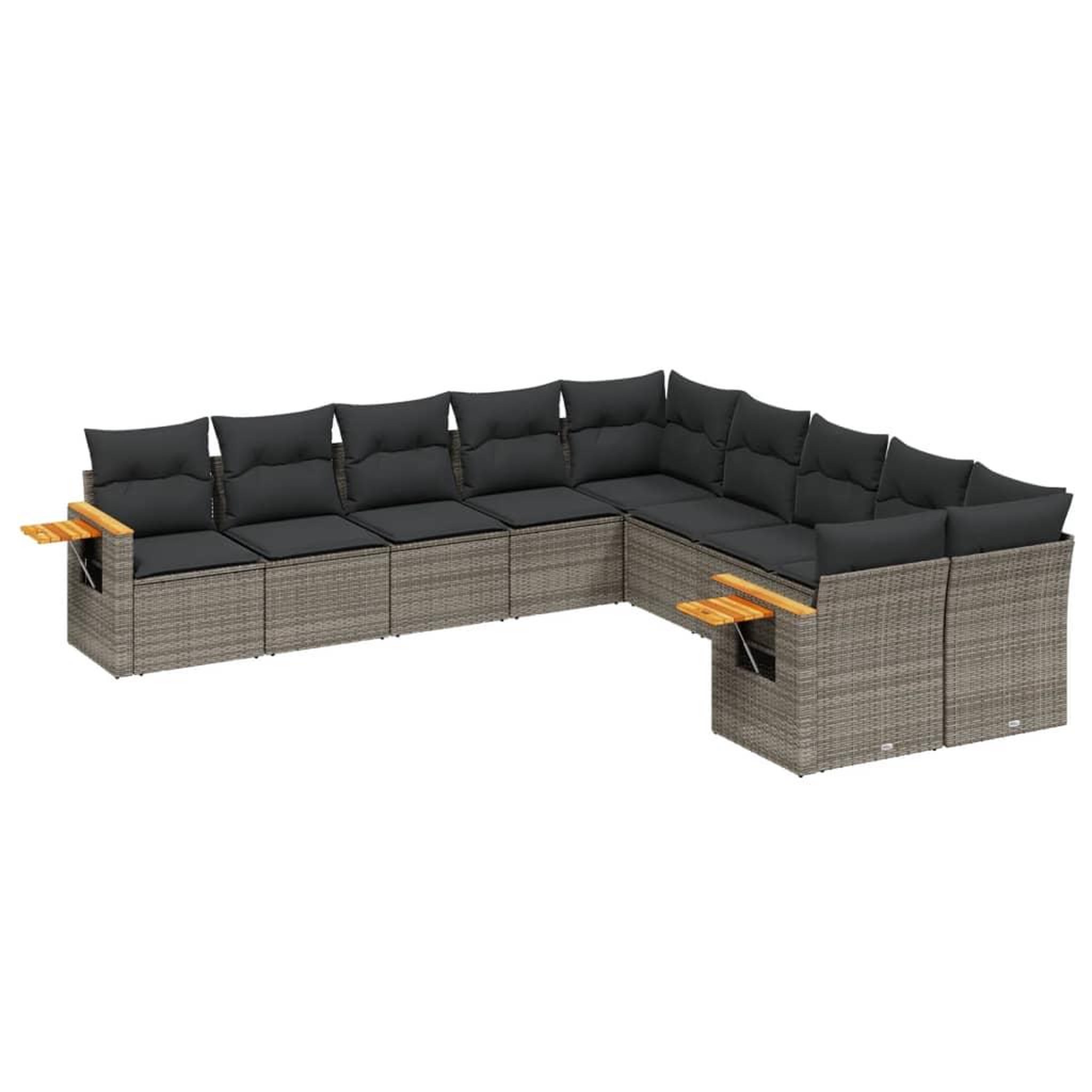 Voir la diapositive 2 : VIDAXL Salon de jardin avec coussins 10 pcs gris resine tressee