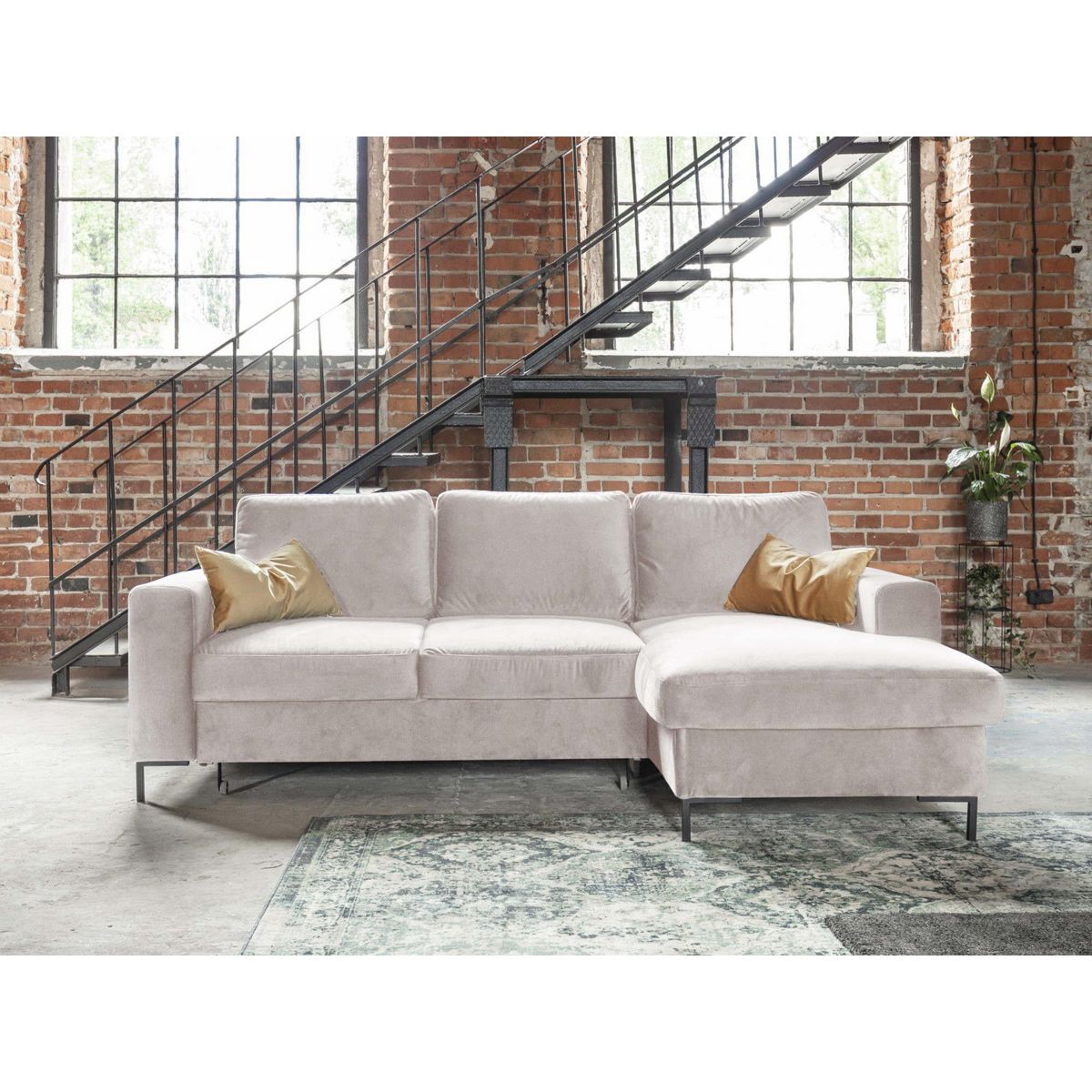 BEST MOBILIER Lilly - canapé d'angle droit - 4 places - convertible avec coffre - en velours