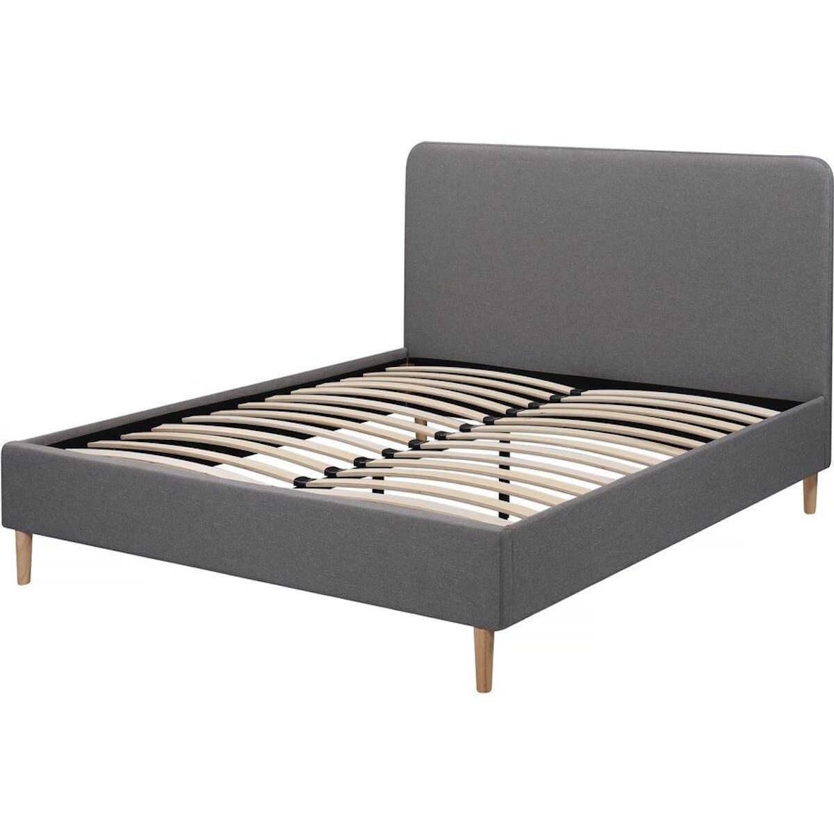 Habitat et Jardin Lit double en tissu  Louise  - 140 x 190 cm - Gris