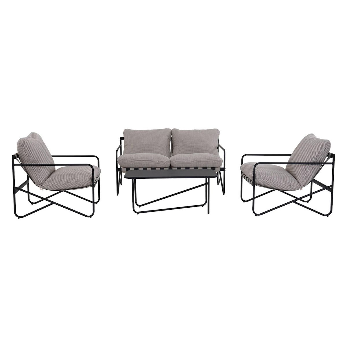 SWEEEK Salon de jardin 4 places avec table en métal, avec dossier et assise maintenus par des sangles