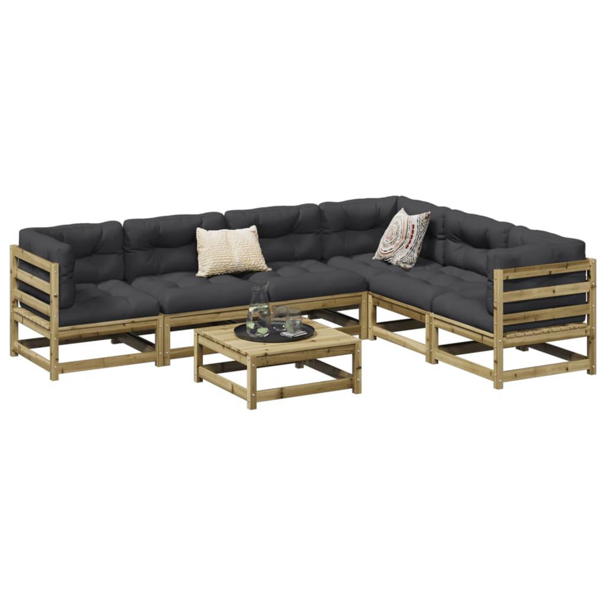 Voir la diapositive 1 : VIDAXL Salon de jardin 7 pcs avec coussins bois de pin impregne